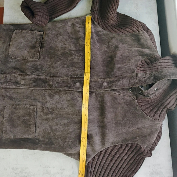 Kim Rogers Suede Leather Jacket Womens XL Brown Ribbed Knit Fisherman Preppy - Picture 13 of 14